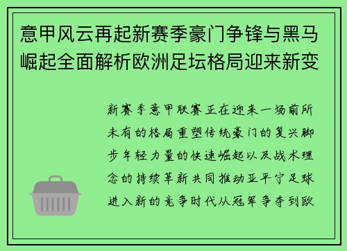 意甲风云再起新赛季豪门争锋与黑马崛起全面解析欧洲足坛格局迎来新变化